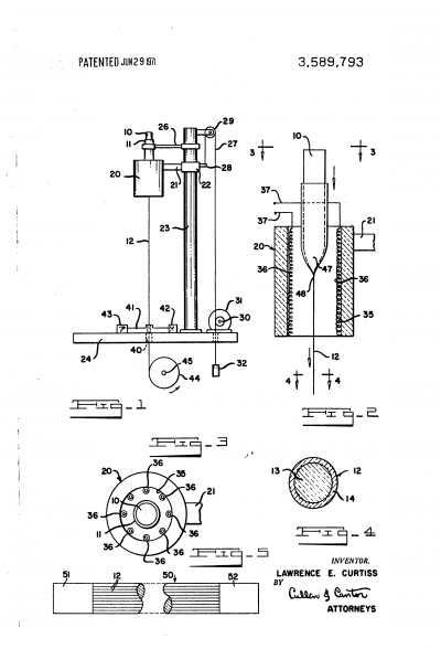Detail of the patent on the manufacture of fiberglass coated with glass. https://patents.google.com/patent/US3589793A/en?inventor=Lawrence+E.+Curtiss