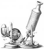 Ilustração do microscópio de Robert Hooke, feita por ele mesmo para seu livro Micrographia. 